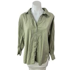 Banana Republic Women's Green Linen Long Sleeve Button Down Shirt Top Size M